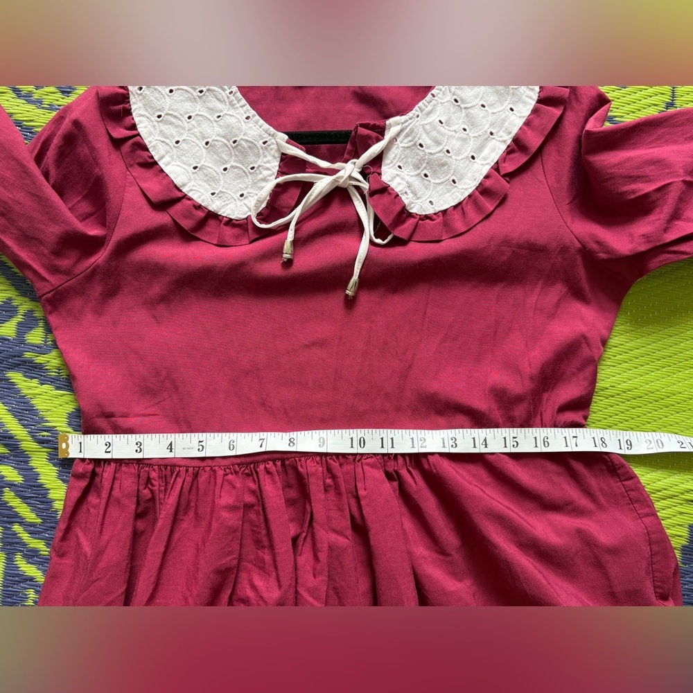 Vintage Cotton Maxi Dress with Peter Pan Lace Collar Prairie Style Size Medium - Picture 10 of 11
